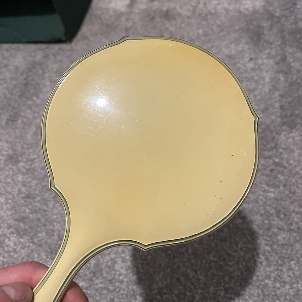 Vintage Oval Hand Vanity Mirror Enamelled Brass