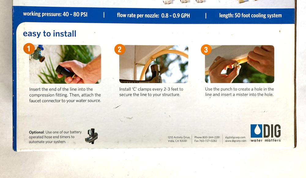 Ocean Breeze Evaporative Mist Cooling System Stay 20° Cooler Complete Kit BC380