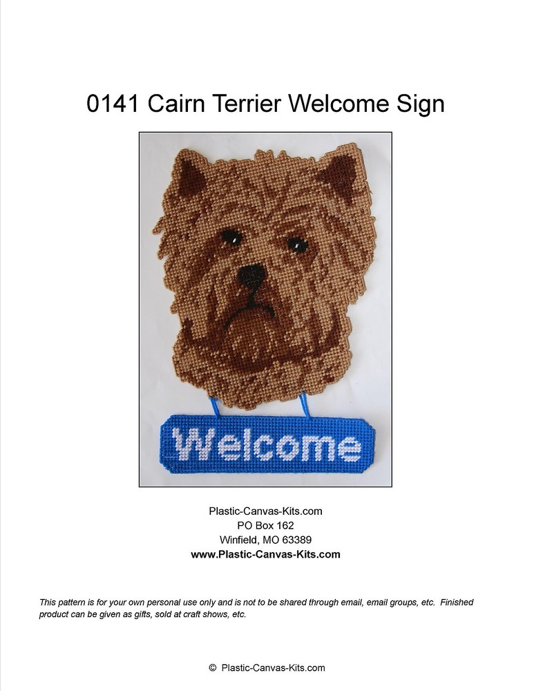 Cairn Terrier Dog Welcome Sign- Plastic Canvas Pattern or Kit