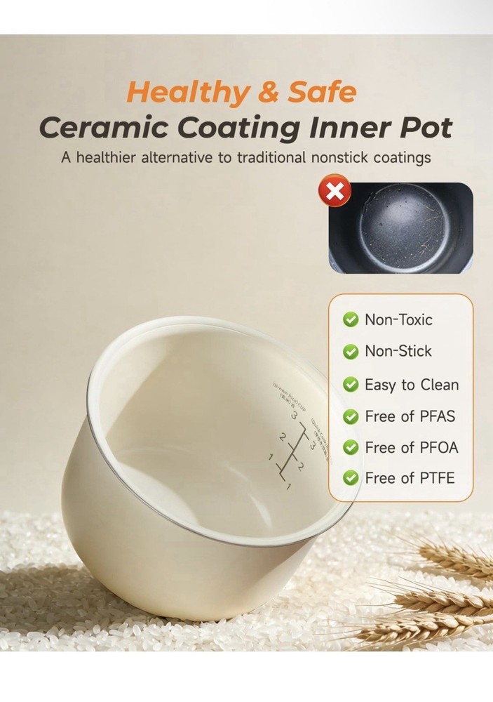 Mini Rice Cooker 6 Cup Ceramic Inner Pot Multi Function Compact Kitchen Applianc