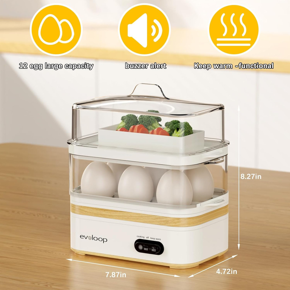 Rapid Egg Cooker Electric 12 Eggs Capacity, Soft, Medium, Hard Boiled, Poached,