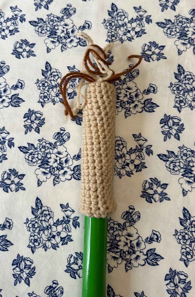 Eco Friendly Handmade Crocheted Broom Handle Cobweb Duster Light Brown