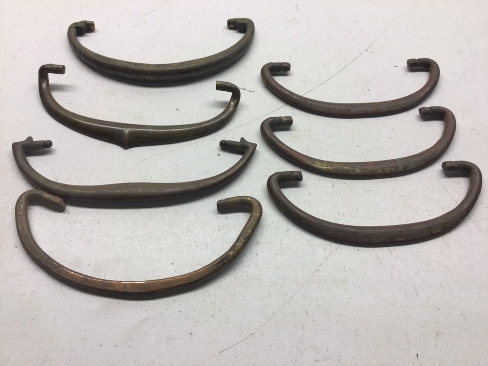 7) Antique Solid Brass Drawer Pulls Bails Only