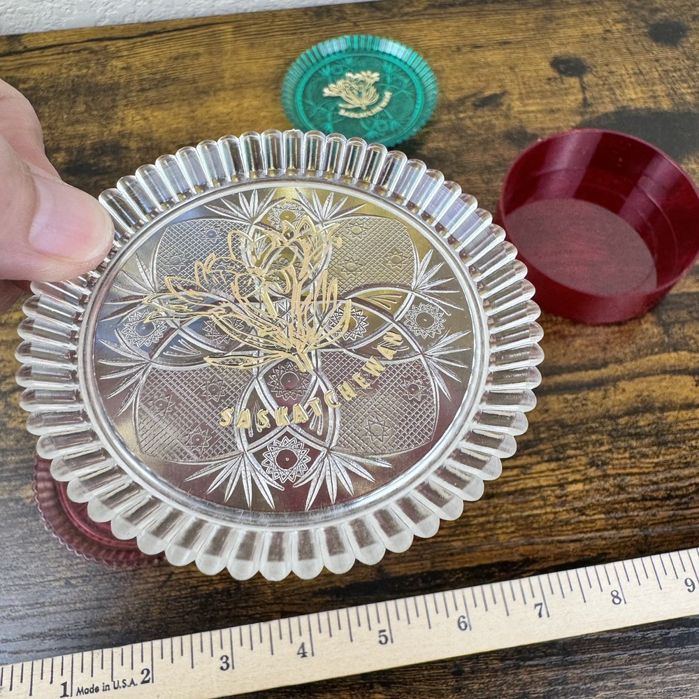 Saskatchewan Canada Plastic Coaster Set Prairie Plastics Vintage 6 pc