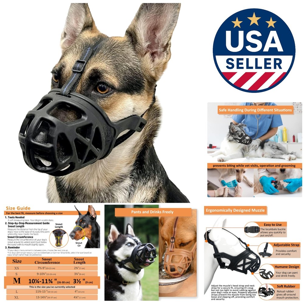 Comfortable and Secure Black Muzzle for Medium Breeds – Ideal for Training
