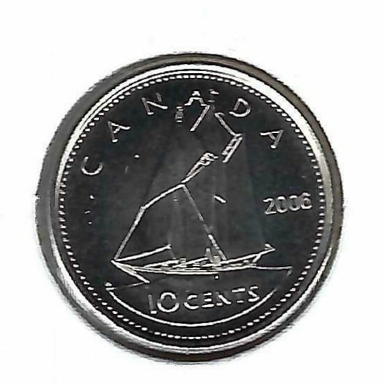 2006-P Canada Brilliant Uncirculated QEII & Schooner Ten Cent Coin!