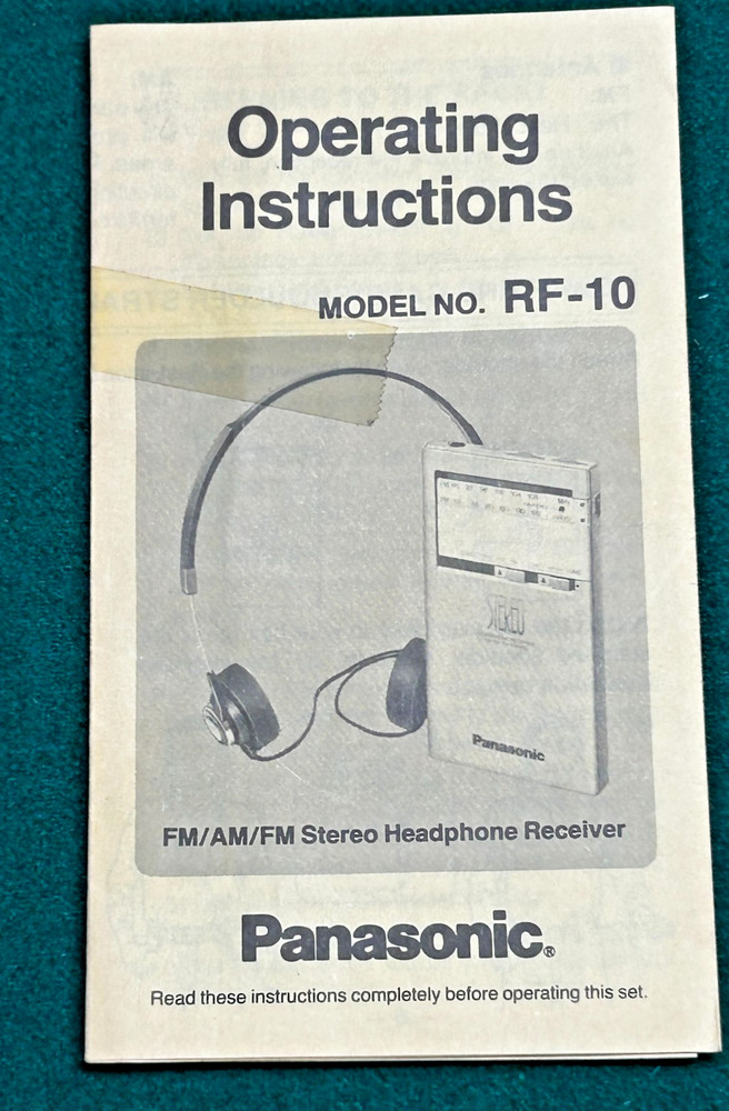 Panasonic Model No. RF-10 Operating Instructions