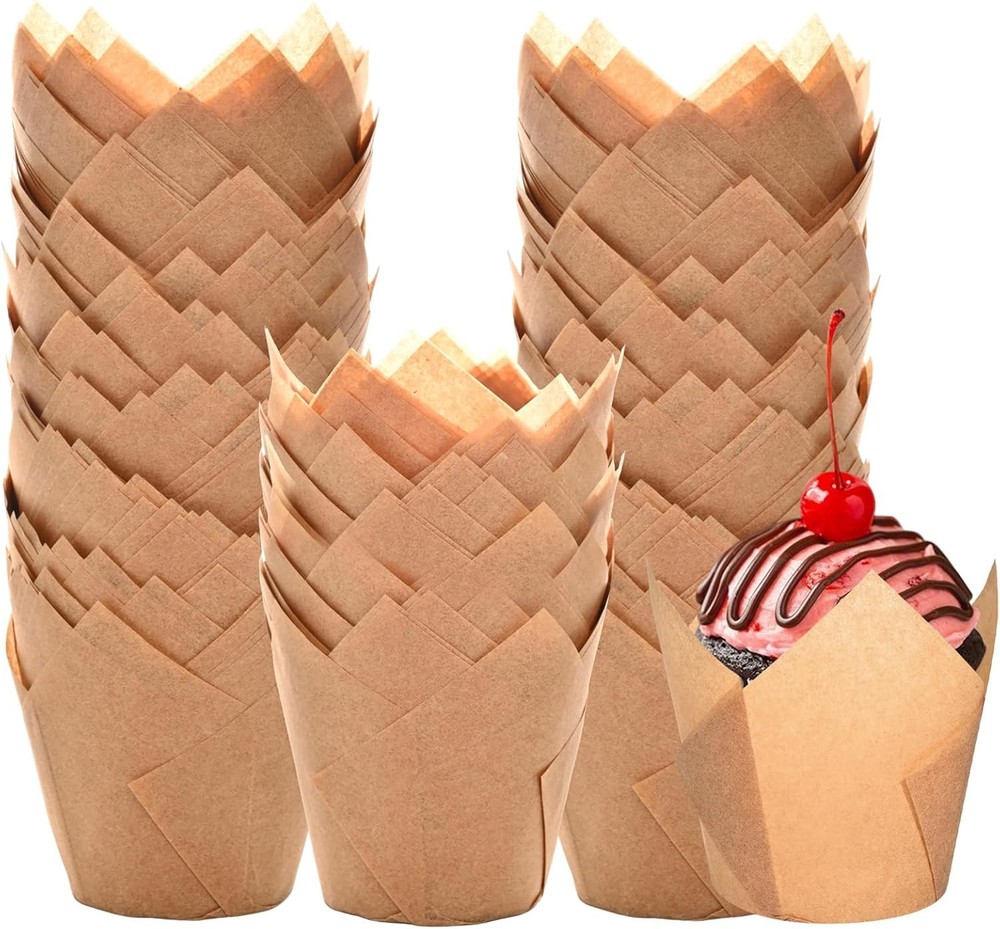 Natural Tulip Cupcake Liners for Baking 200 Cups, Unbleached Parchment