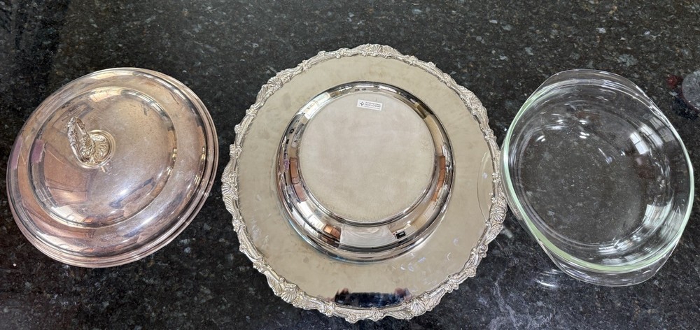 Antique Silverplate Covered Serving Bowl with Glass Insert