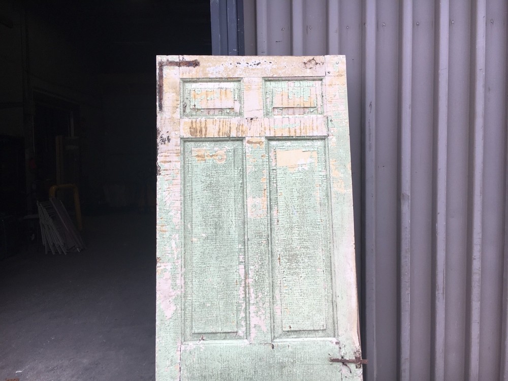 c1830 Raised panel door old crusty paint 77.5" x 29.5" - Five panel old hardware
