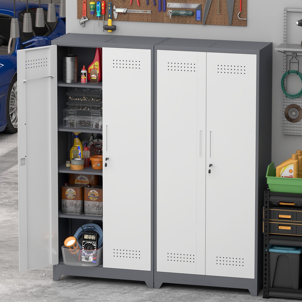 72" Metal Locker Cabinet - Locking Doors - Adjustable Shelves - Utility Storage
