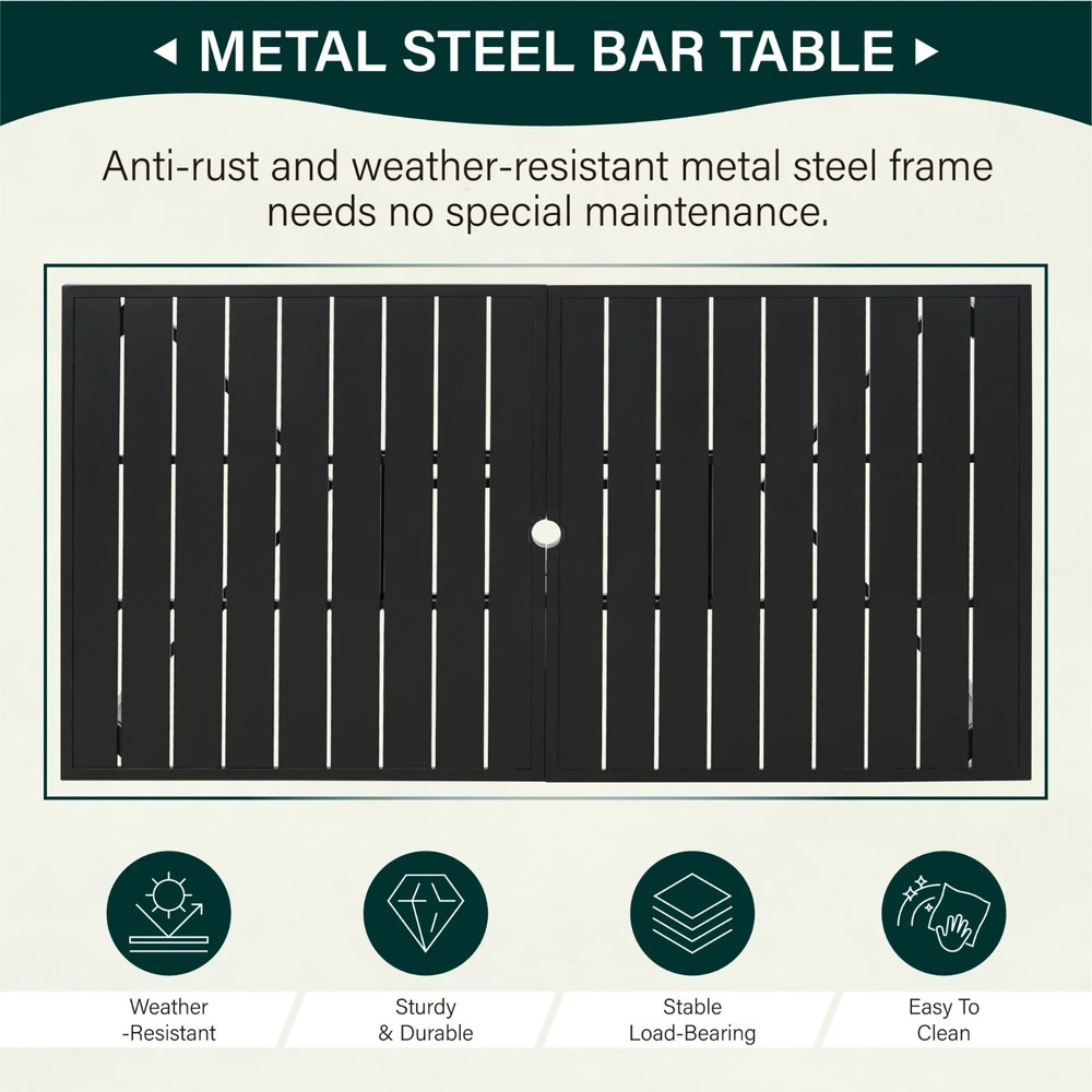 67"Outdoor Rectangular Dining Table Patio Yard Bar Table with 1.97"Umbrella Hole