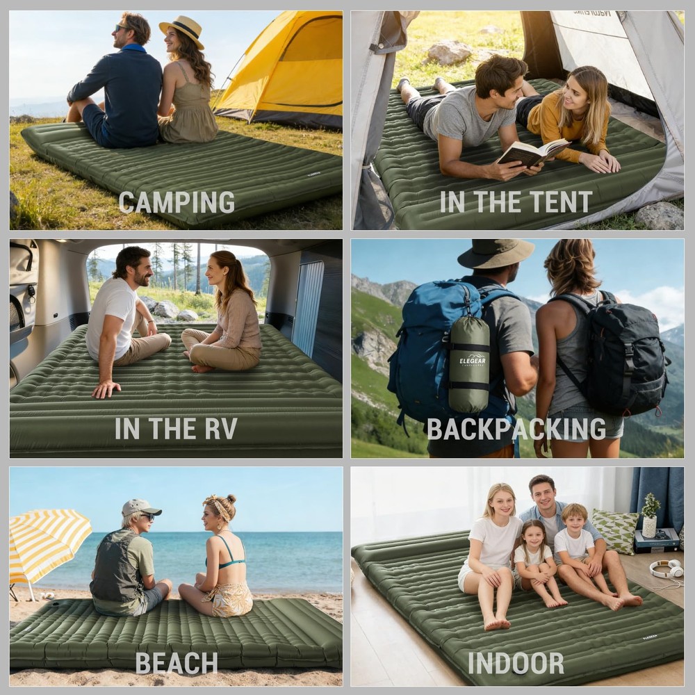 Double Sleeping Pad for Camping, 4.7" Ultra-Thick Inflatable Mat for 2 Persons