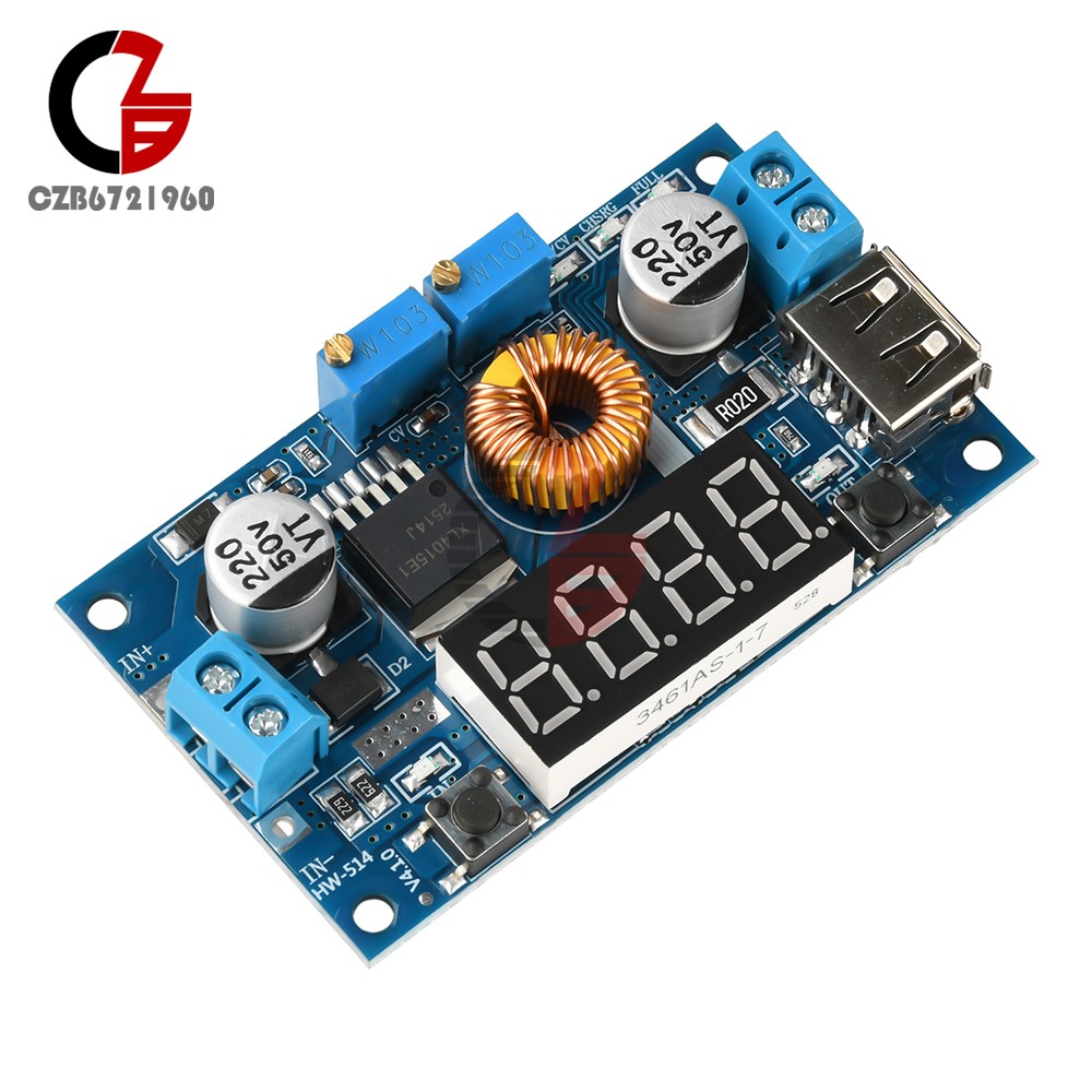 Adjustable 5A CC/CV Power Step-down Charge Module LED Driver W/ USB Voltmeter