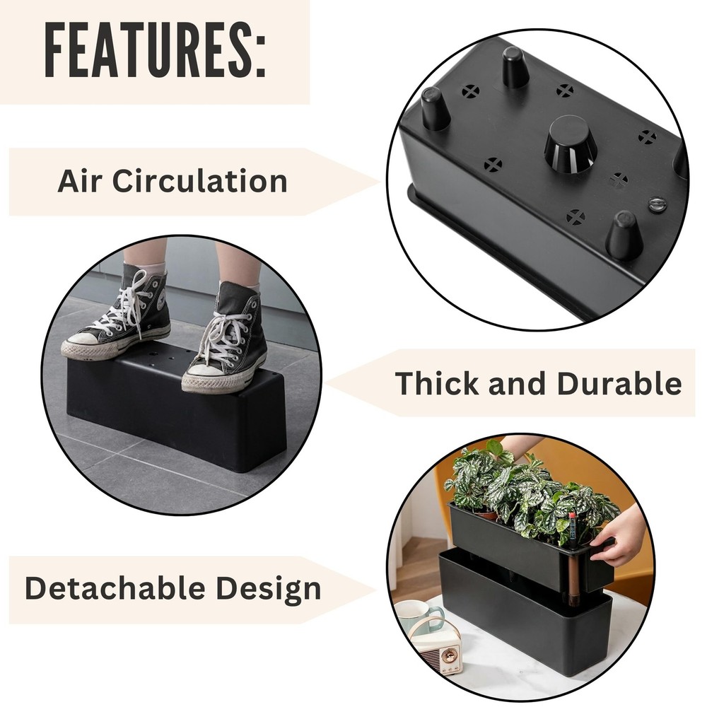 LaLaGreen Railing Planter Boxes (16 Inch, 2 Pack) Black Rectangular Plastic W...