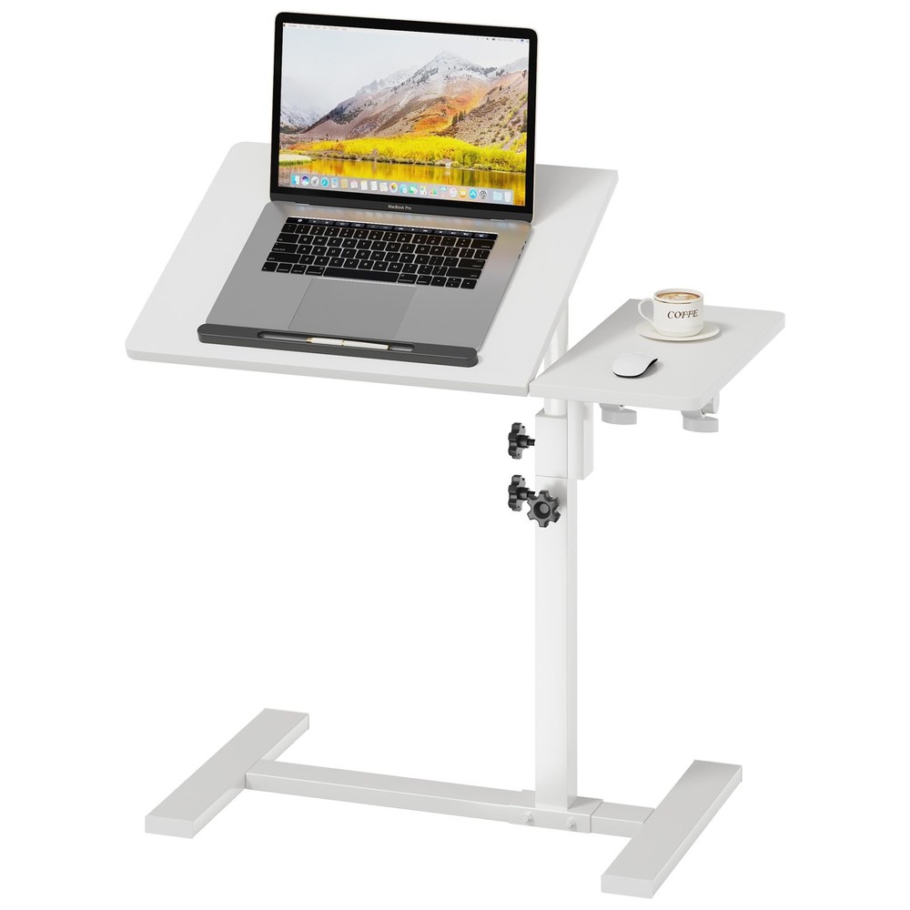 Height Adjustable C-Shaped Table with Removable Wheels, Mobile Sofa Snack Tab...
