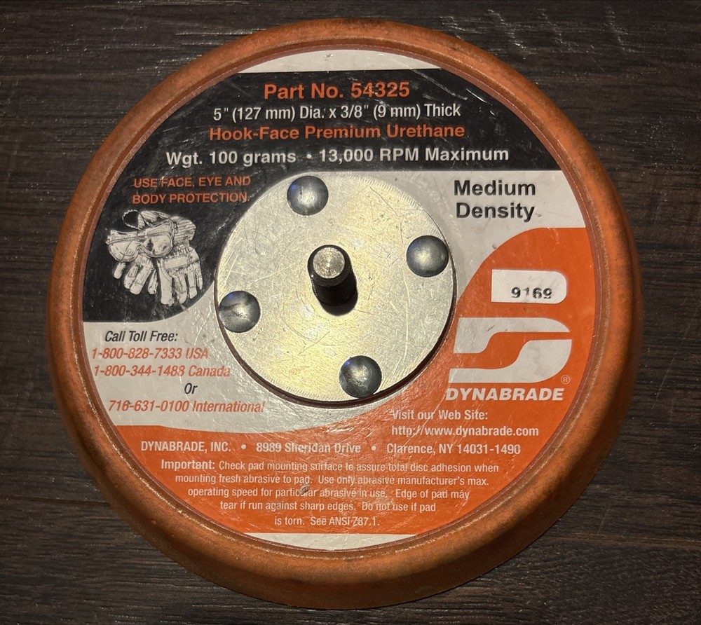 Dynabrade 5”x3/8” Hook-Face Premium Urethane Rubber Sanding Pad - Medium Density