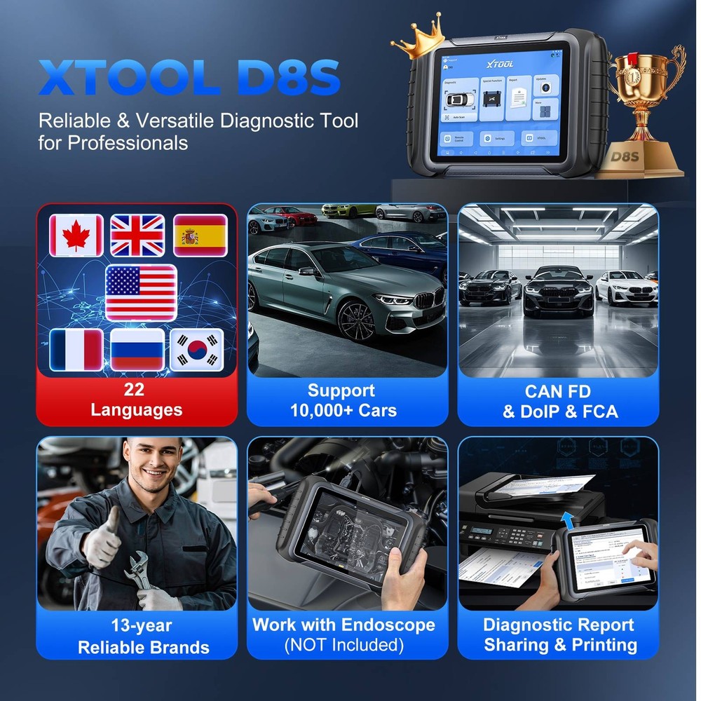 XTOOL D8S Bidirectional OBD2 Scanner Topology Map Diagnostic Tool Key Programmer