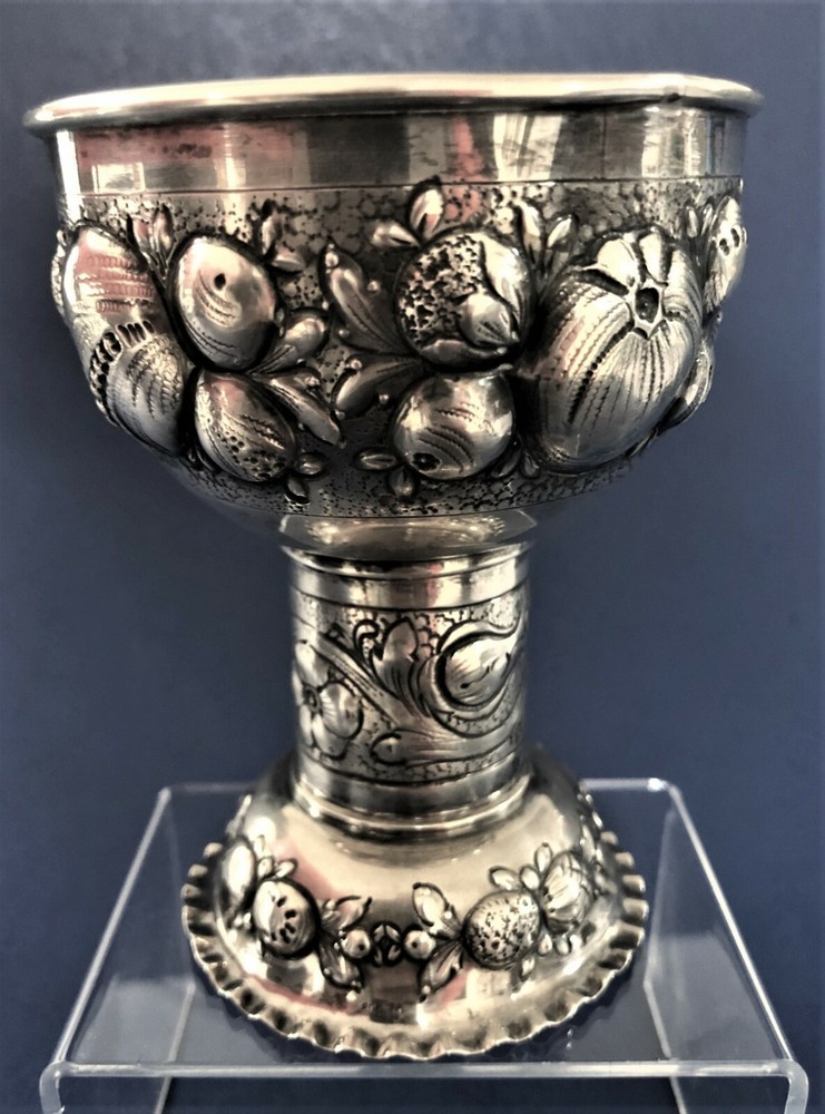German 800 Silver Repousse Goblet by C. Merget & Co, Klein-Auheim