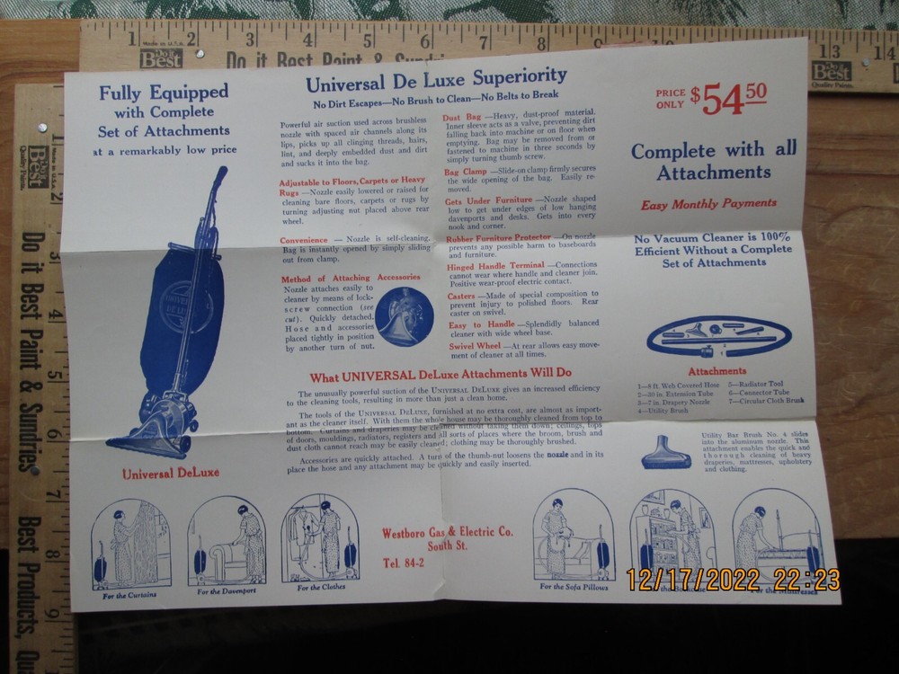 universal De luxe vacuum cleaner brochure