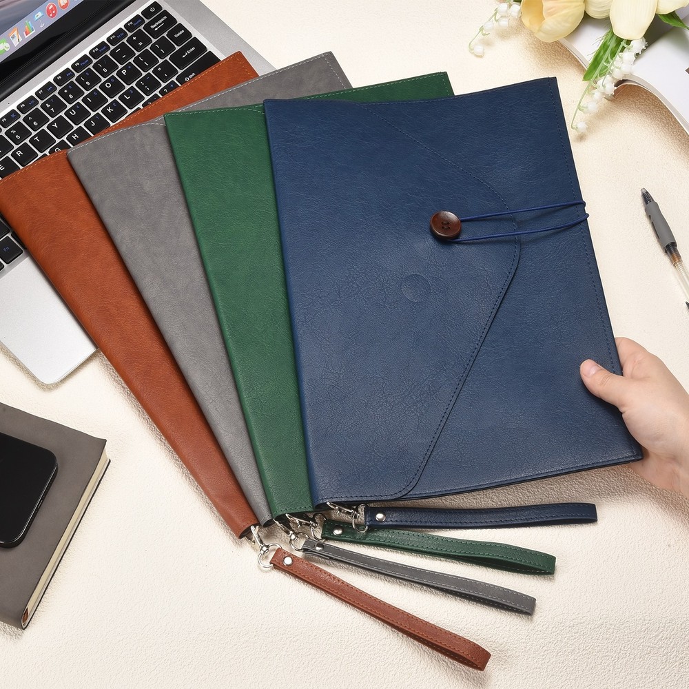 PU Leather A4 File Folder, Waterproof Envelope Holder with Handle, Brown