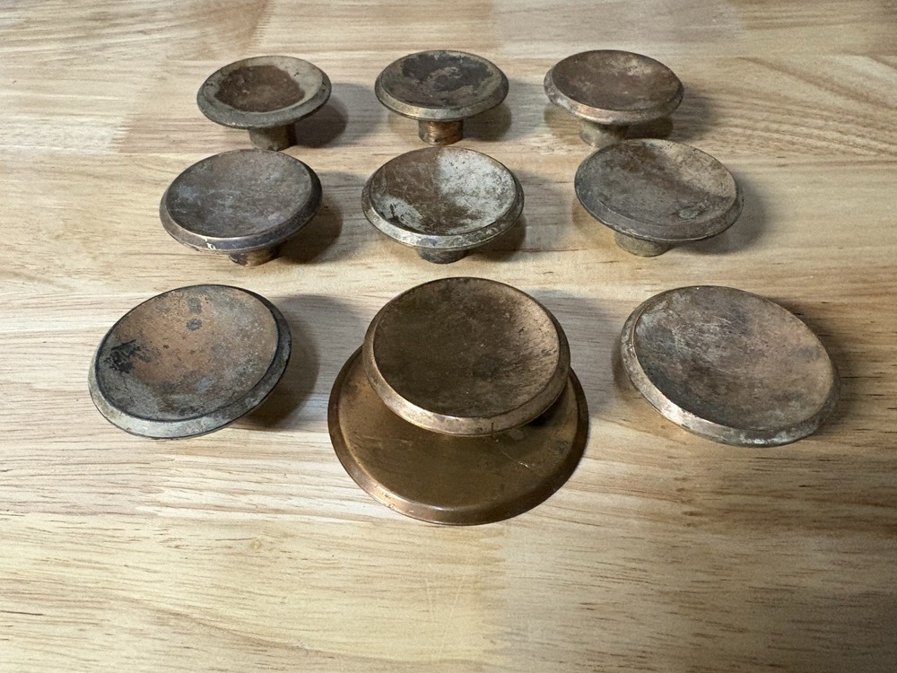 9 Vintage Machine Copper Round Cabinet Drawer Pulls Mid Centery Modern - VTG