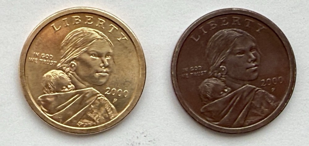 ERROR MISSING CLAD LAYER BOTH SIDES 2000 P Sacagawea Coin Ver Rare