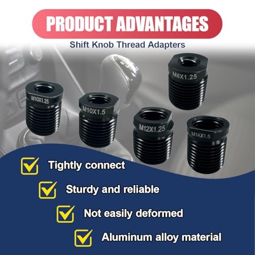 5PCS Gear Shift Knob Thread Adapter Kit - Aluminum Alloy Universal Manual Black