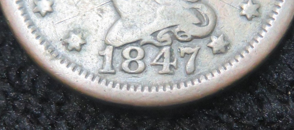 1847 Large Cent * 7 over 7 weak * Scratched on Reverse * 5486