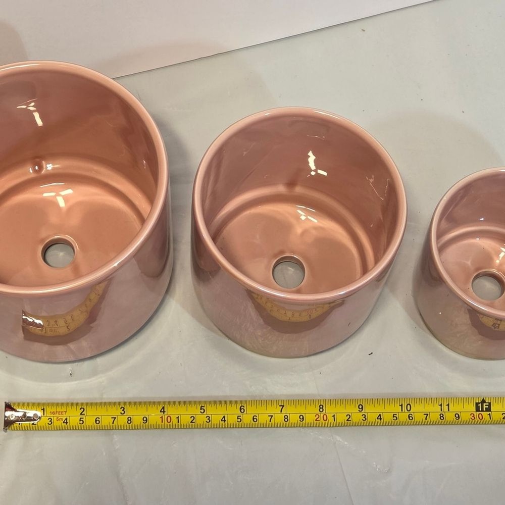 Source Unknown Pink Glazed Ceramic Planter Trio with Gold Accent