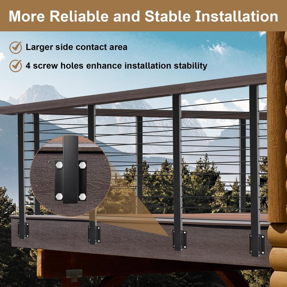 2 Pack Side Mount Cable Railing Post Kits 38", Fascia Mount Level Post Railing