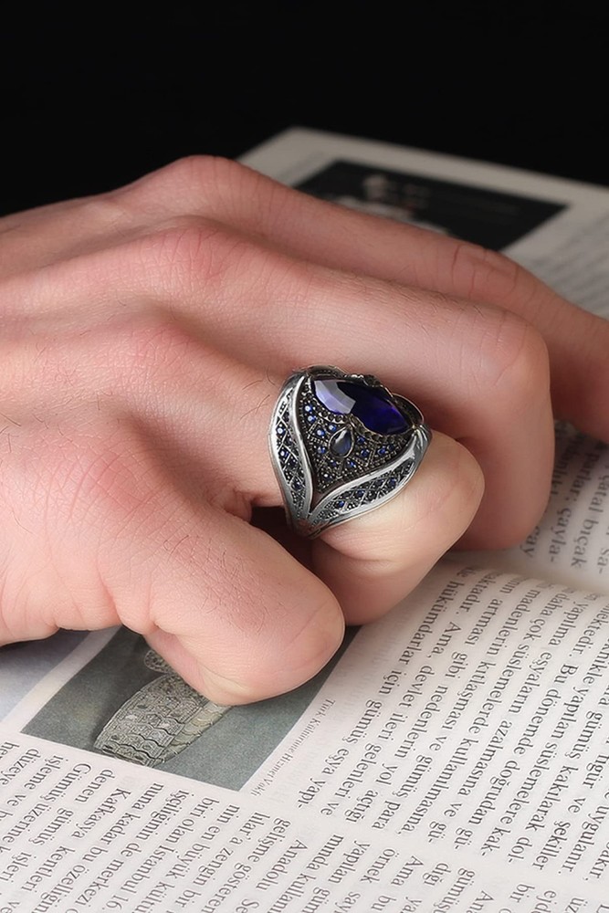 925 Sterling Silver Handmade Silver Ring with Sapphire Stone, Gem Stone Ring,