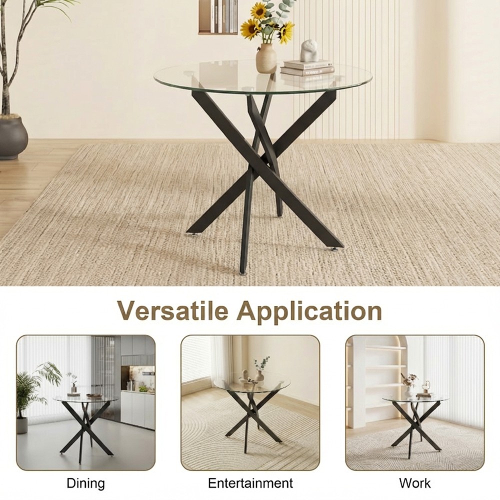 Round Dining Table 35.5" Glass Dining Table with Gold Legs Modern Kitchen Table