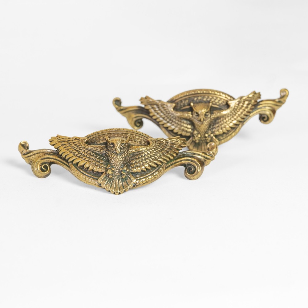 “Flying owl” vintage solid brass cabinet handle – dresser drawer pull, handmade