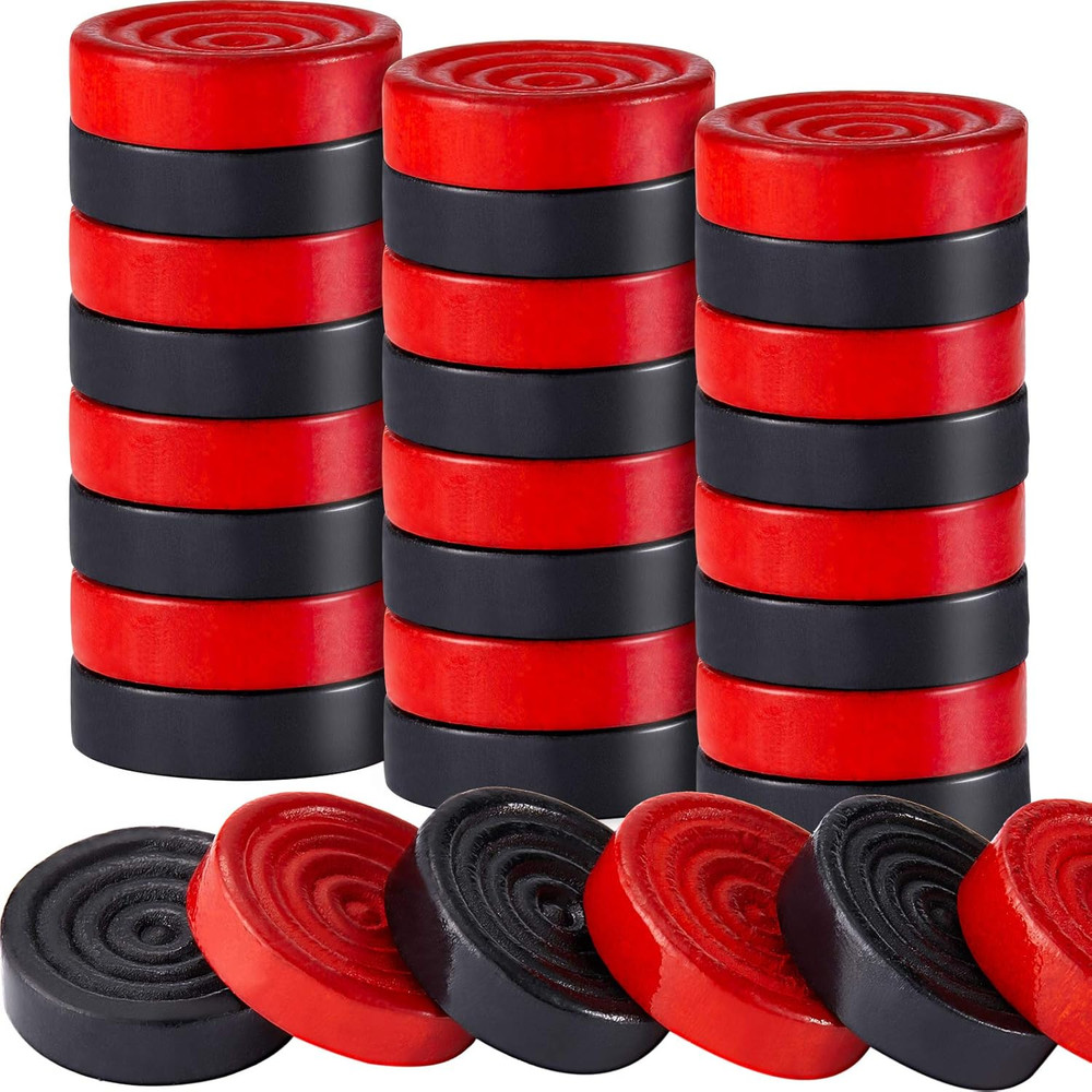 24 Pcs Wooden Checkers Pieces with Stackable  in Drawstring Storage Pouch