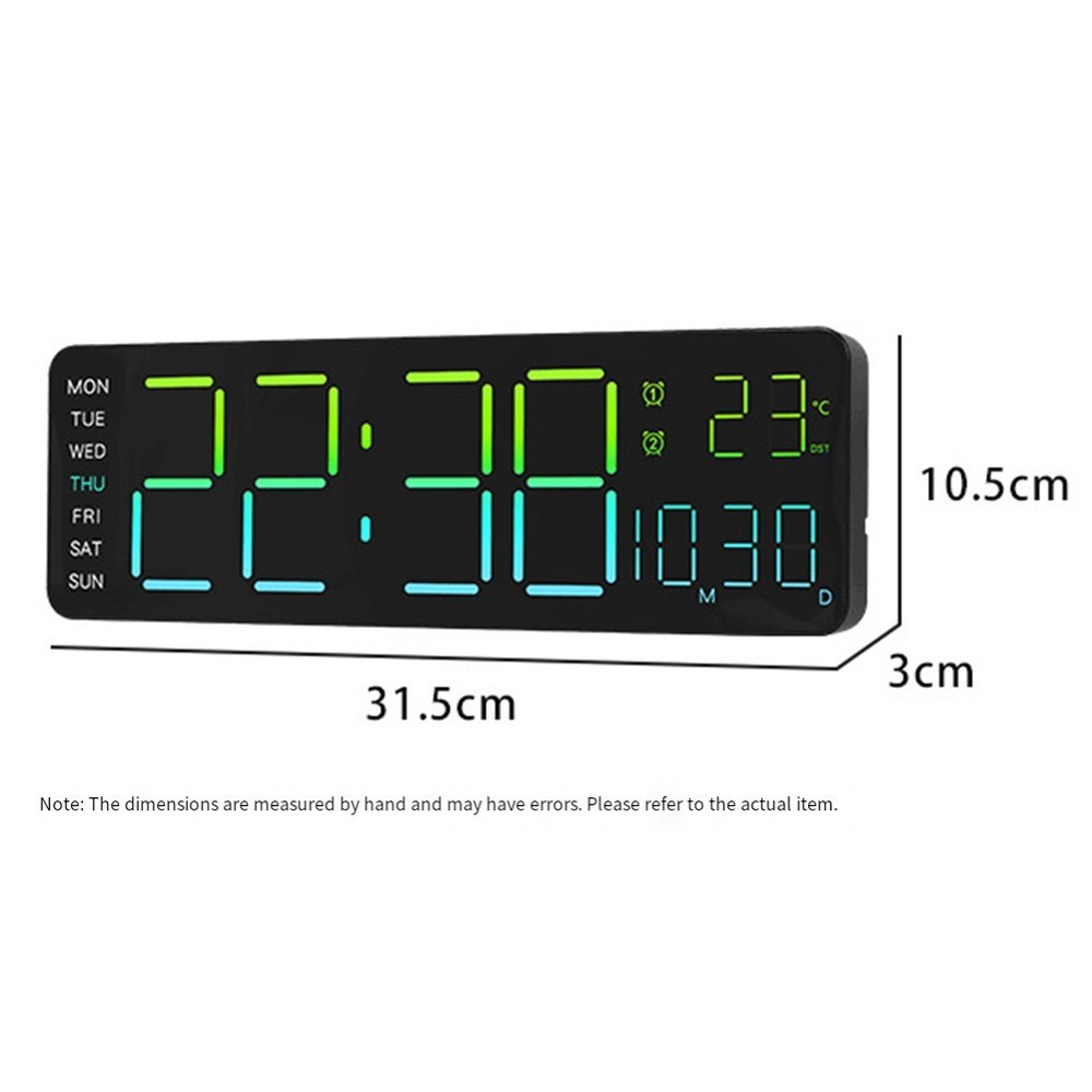 Digital RGB Wall Clock with Remote Control Temp Date Week Adjustable Brightness