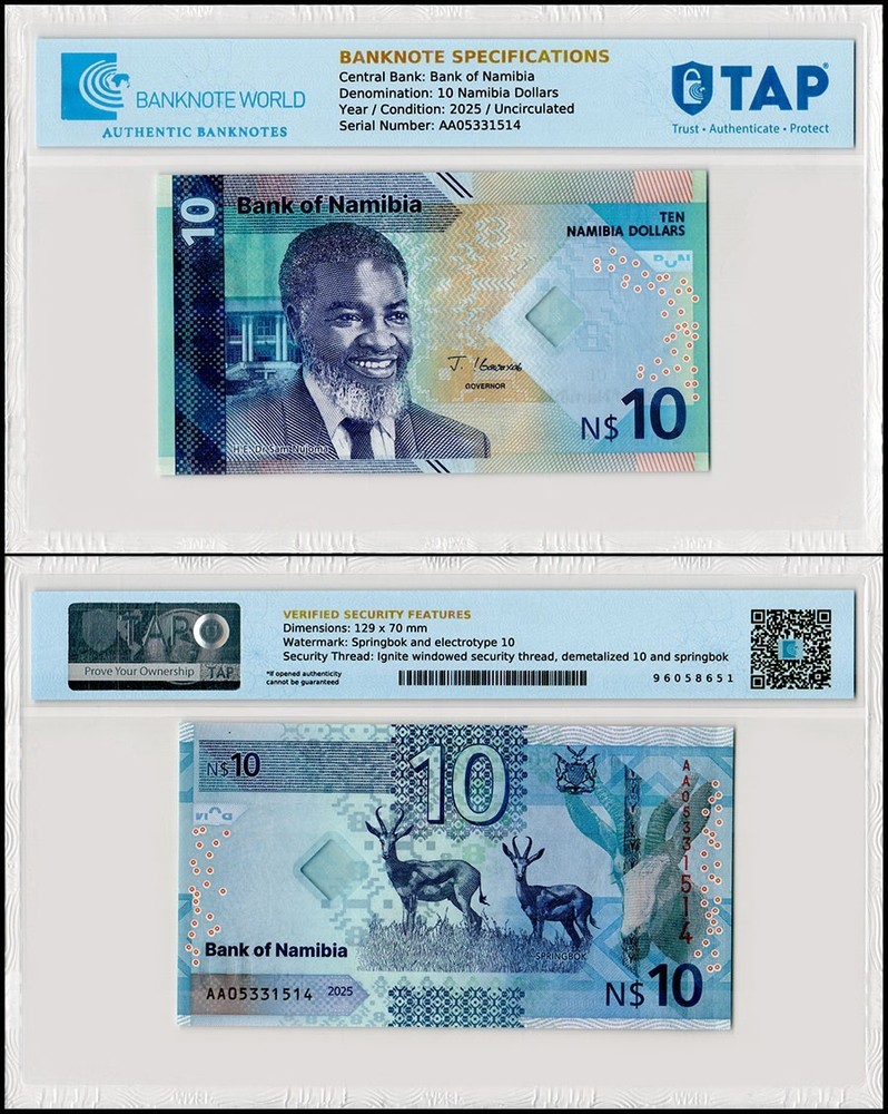 Namibia 10 Namibia Dollars, 2025, P-20, UNC, Authenticated