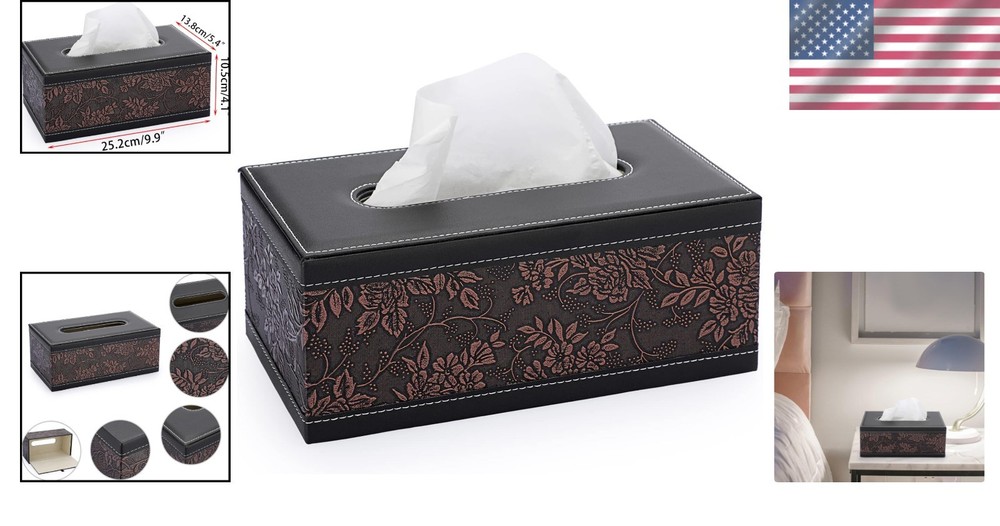 Rectangular Tissue Holder with Magnetic Closure - High-Quality Faux Leather