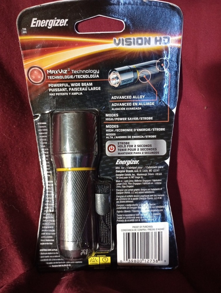 Energizer Vision HD Flashlight 250 Lumens EPMHH32E 3AAA