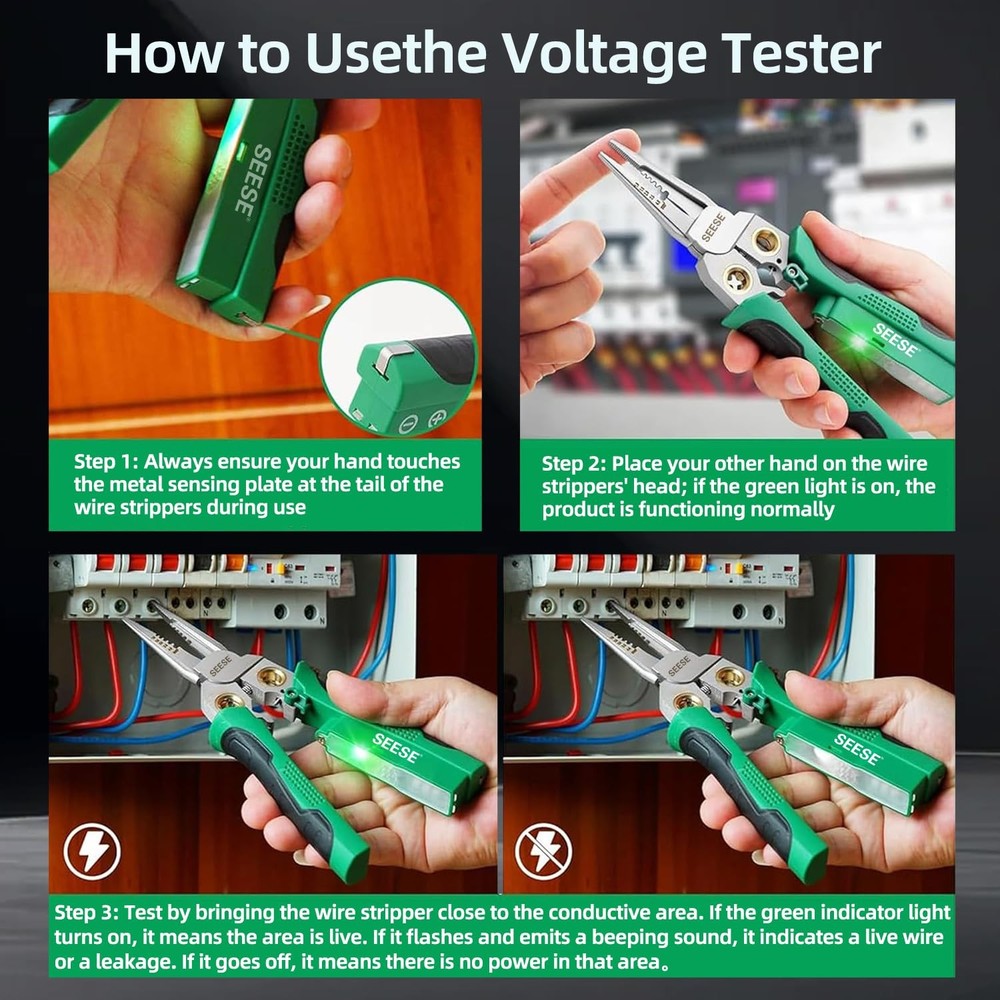 SEESE 8-in-1 Wire Stripper Pliers: Compact Portable Multi-Function Green
