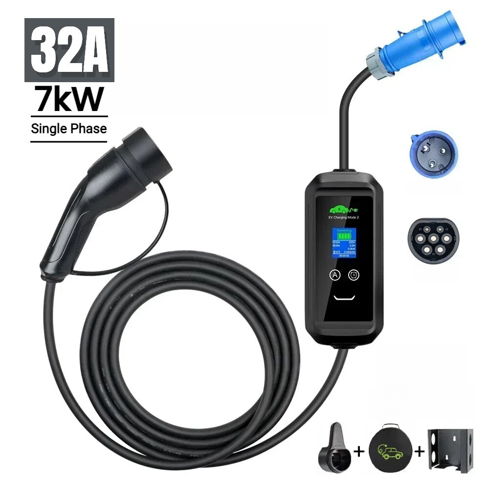 Portable EV Charger CEE to Type 2 | Delay Timer | 8A - 32A | 7.2kW | Mode 2 | 5m