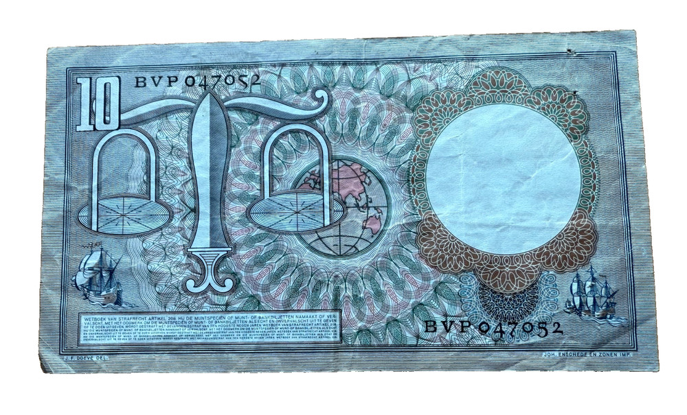 Netherlands 1953 10 Gulden Circulated Note