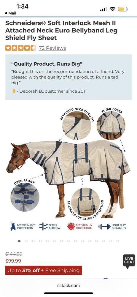 78” Schneiders Soft Interlock Fly Sheet