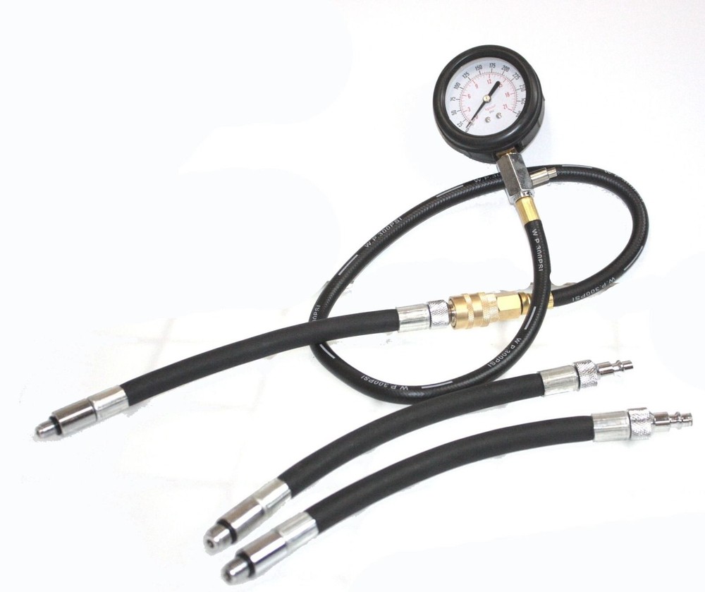 Auto Engine Compression Pressure Tester Kit w/ Extend Hose M10 M12 M14 Adapters