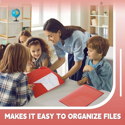Pack Plastic Folders with Clear Front Pockets Heavy Duty File Folders 60 Red