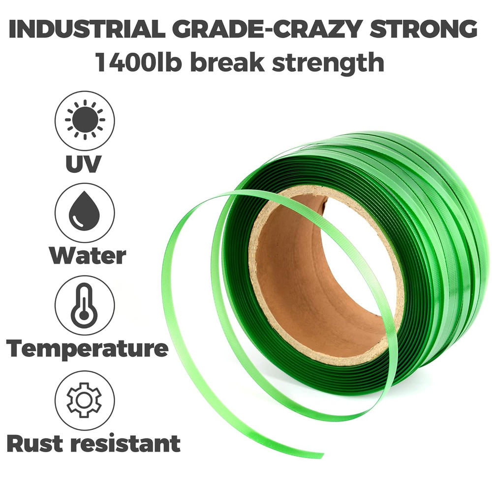Heavy Duty Packaging Strapping Banding Roll - Green Polyester PET Industrial-Gra