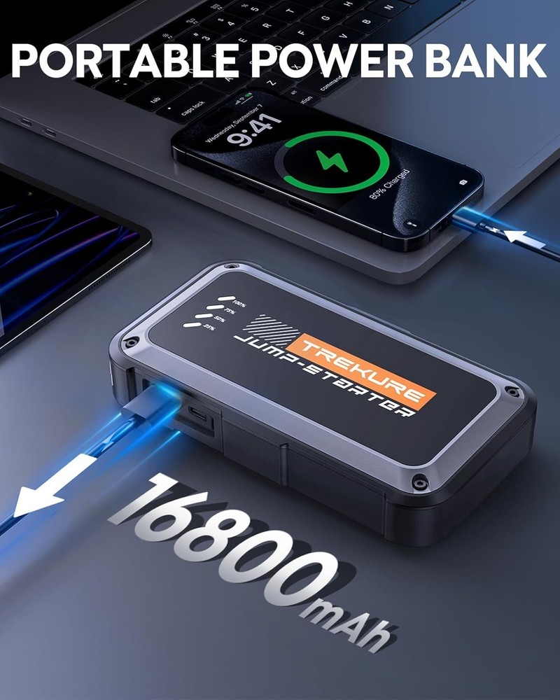 Portable Car Battery Jump Starter 3500A 16800mAh Box, Battery...
