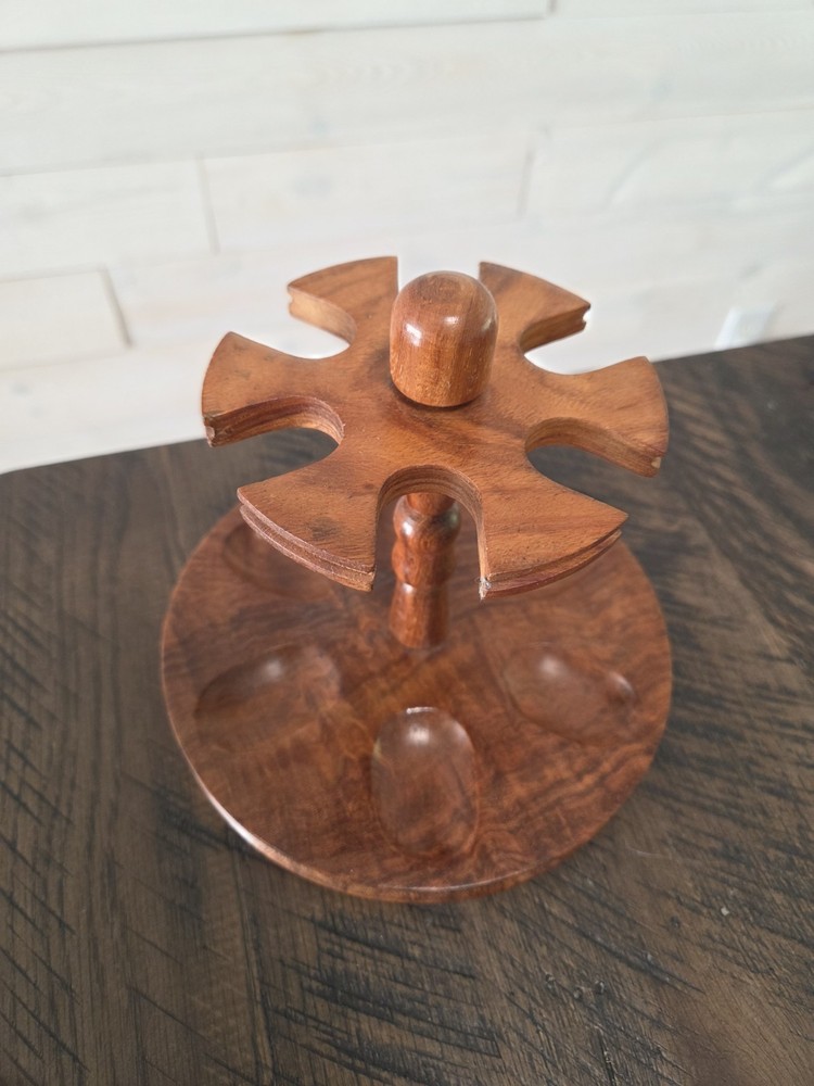 Vintage Beautiful 6-Pipe Solid Hardwood Smoking Pipe Rack, Handmade Solid!