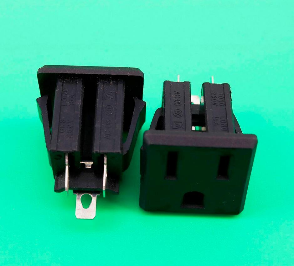 2 Pcs AC 125V 15A Panel Mount Power Socket Connector Black for US Plug