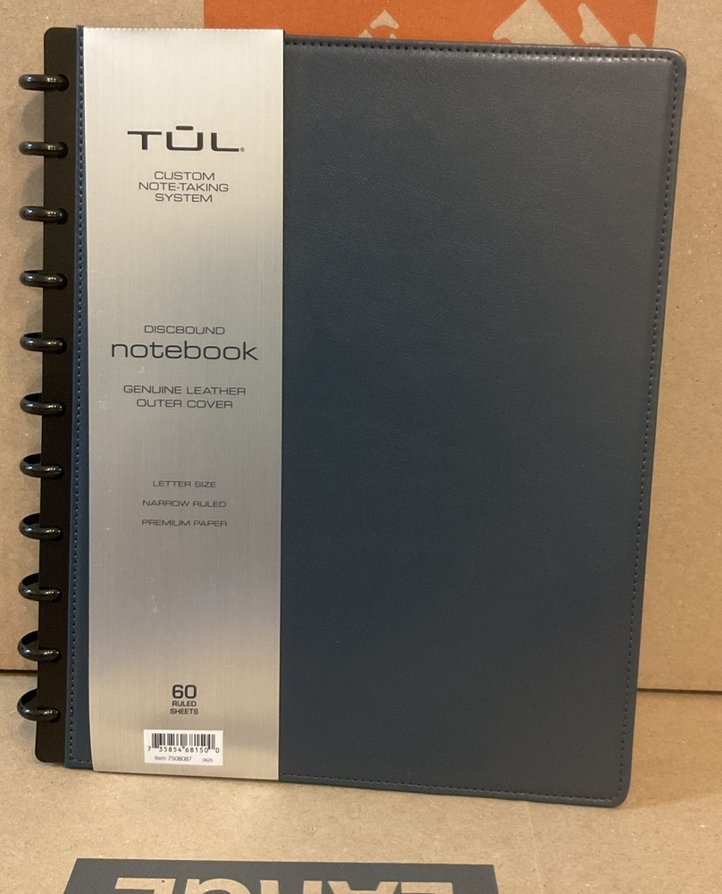 TUL Discbound Notebook, BLUE Leather Cover, Letter Size, 60 Sheet
